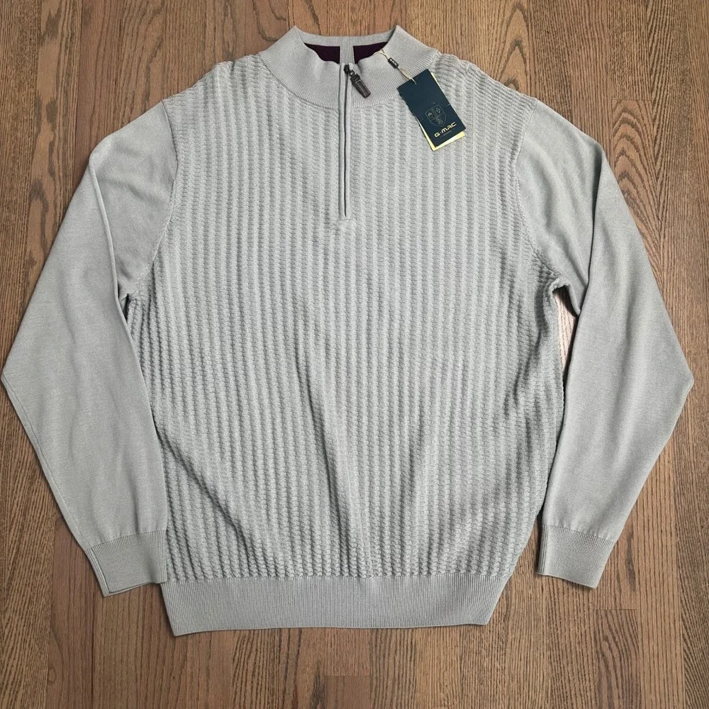 G.MAC Apparel Quarter Zip Pullover Sweater‎ Men's XXL Gray Knit Texture